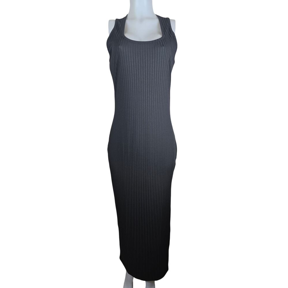 Venus Black Ribbed Sleeveless Side Slit Vacation Work Women's Dress L